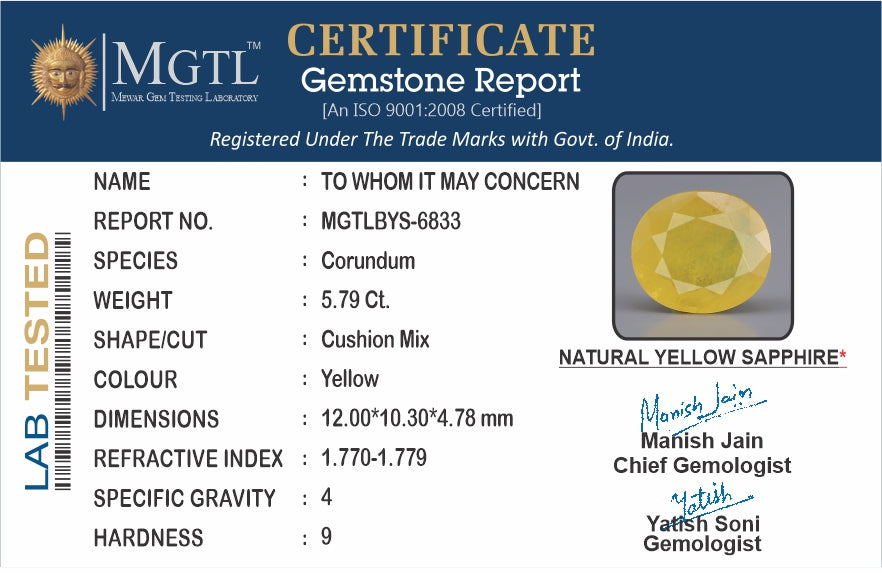 Yellow Sapphire - 5.79 Carats