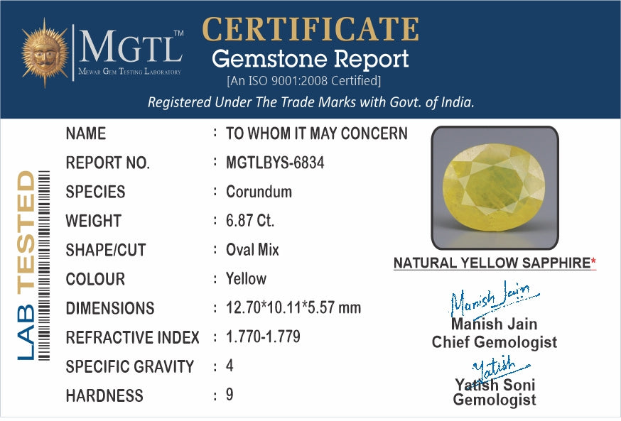 Yellow Sapphire - 6.87 Carats