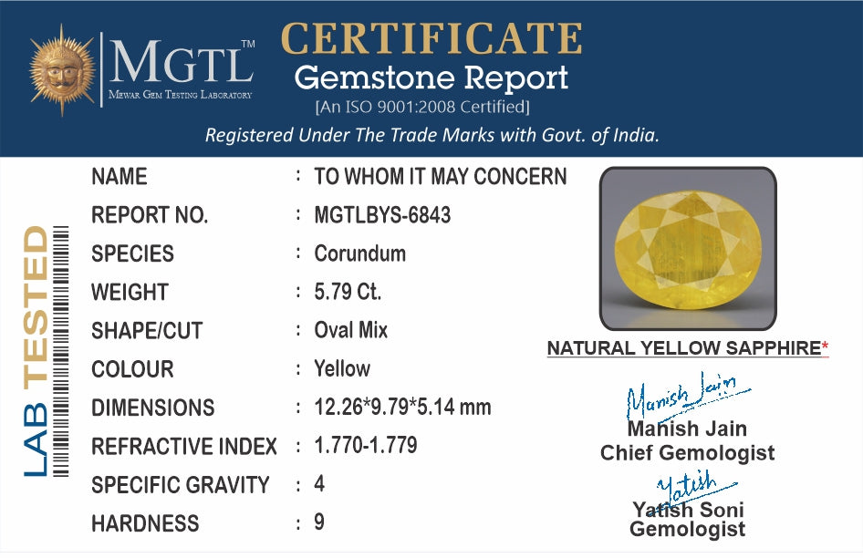 Yellow Sapphire - 5.79 Carats