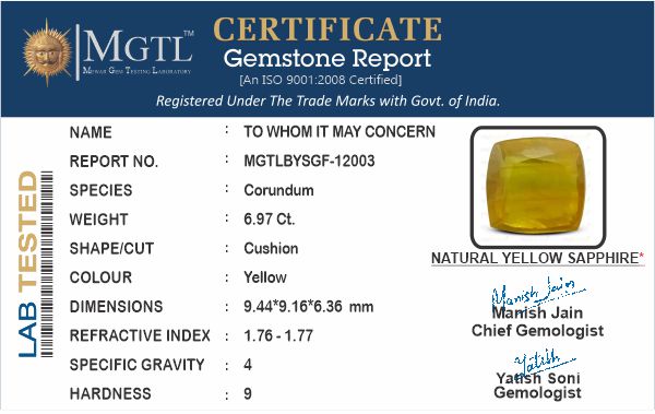 Yellow Sapphire - 6.97 Carats