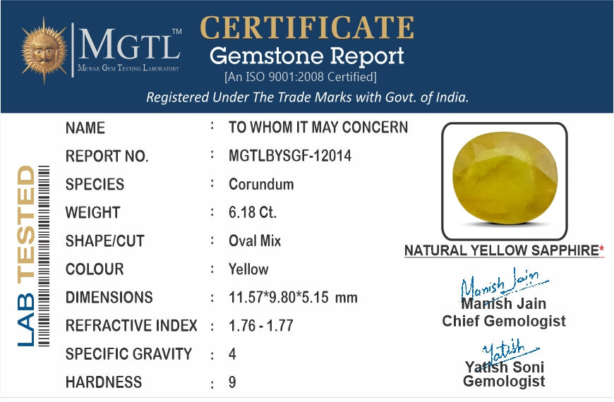 Yellow Sapphire - 6.18 Carats