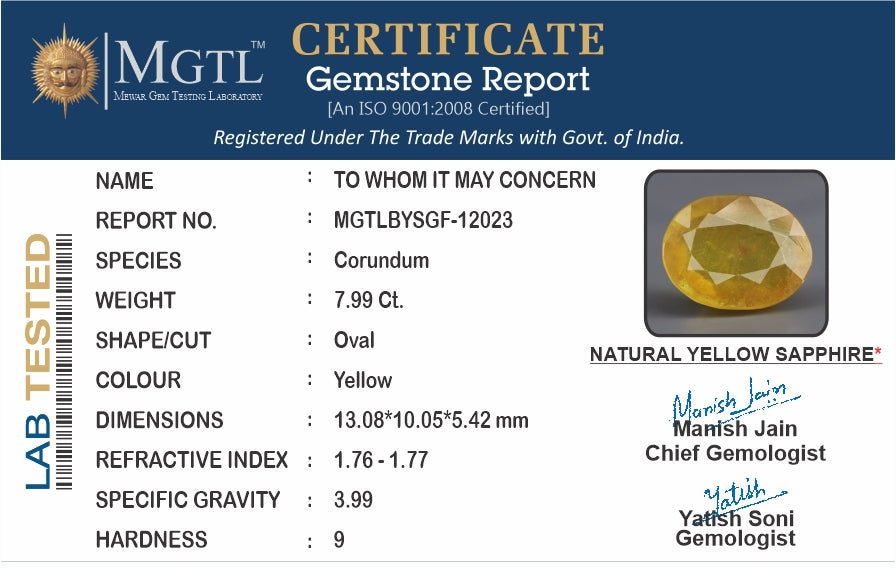 Yellow Sapphire - 7.99 Carats