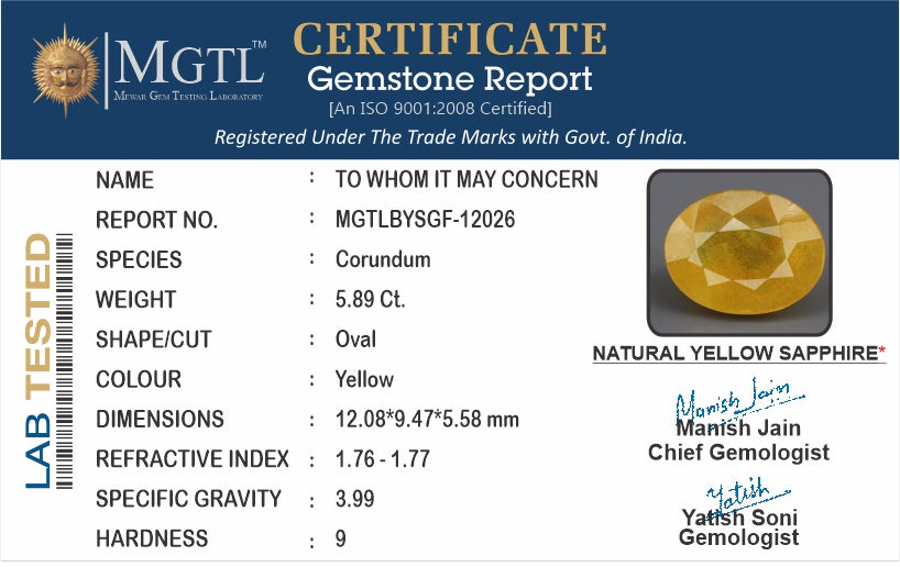 Yellow Sapphire - 5.89 Carats