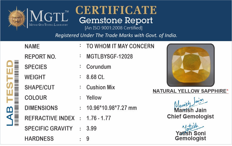 Yellow Sapphire - 8.68 Carats