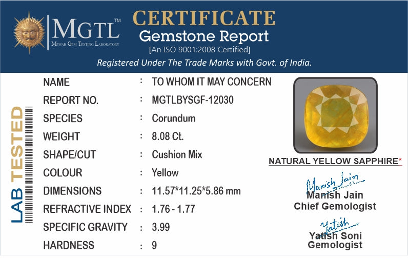 Yellow Sapphire - 8.08 Carats