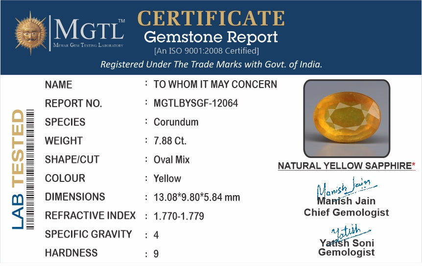 Yellow Sapphire - 7.88 Carats