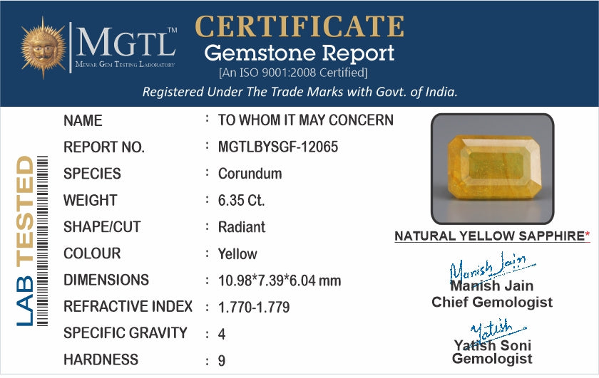 Yellow Sapphire - 6.35 Carats