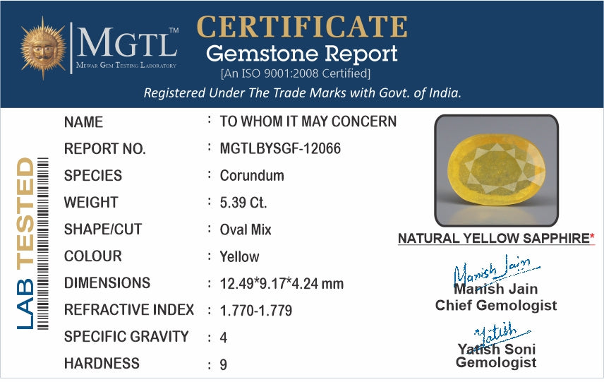 Yellow Sapphire - 5.39 Carats