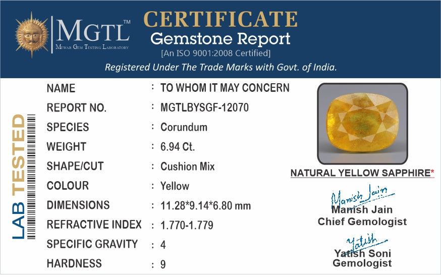 Yellow Sapphire - 6.94 Carats