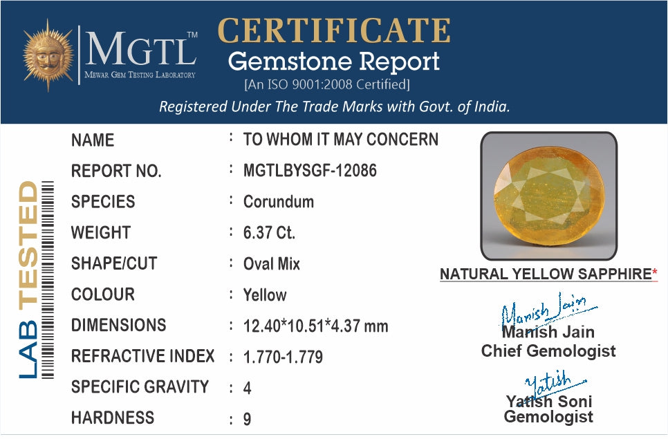 Yellow Sapphire - 6.37 Carats