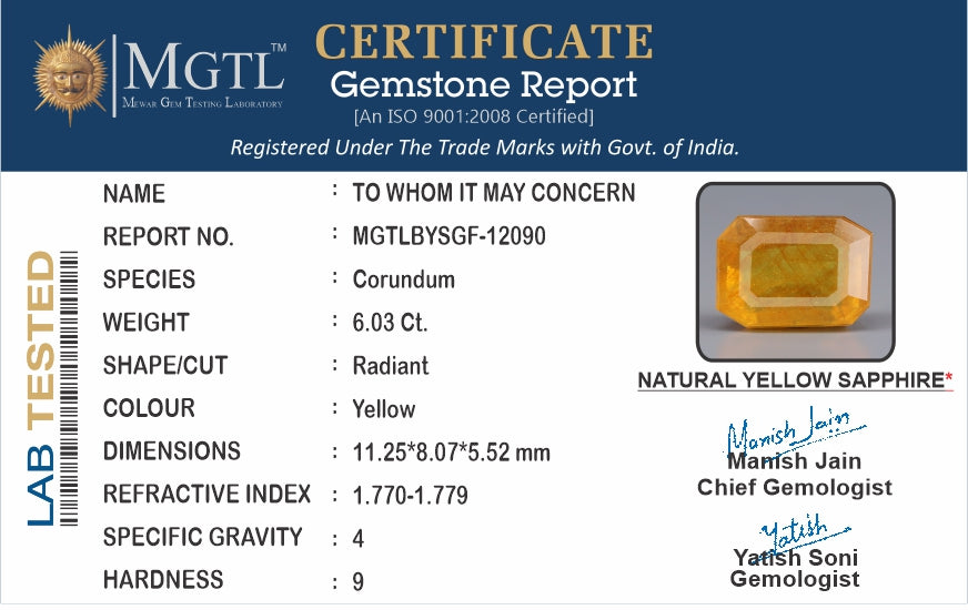 Yellow Sapphire - 6.03 Carats