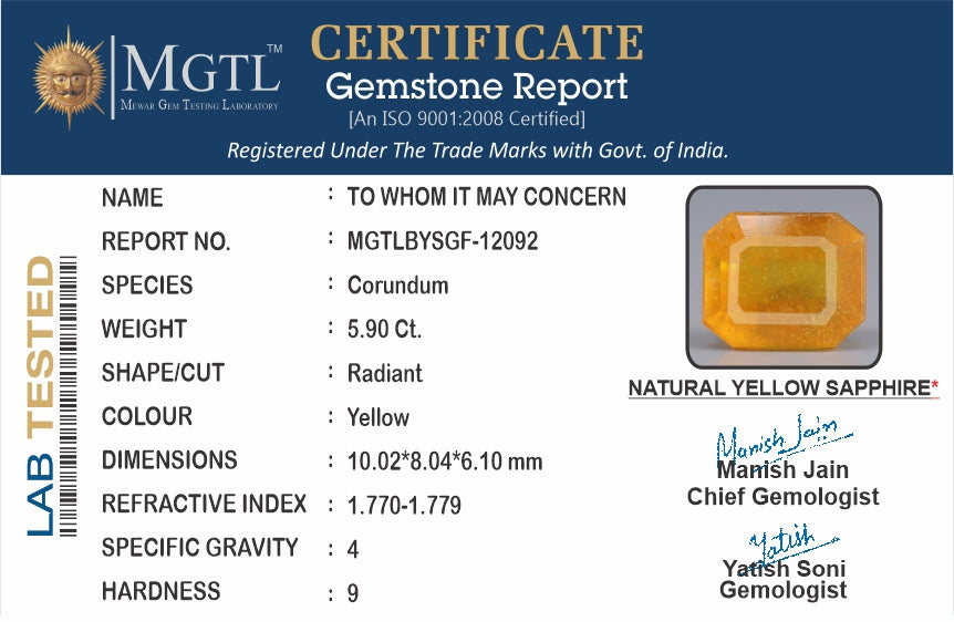 Yellow Sapphire - 5.90 Carats