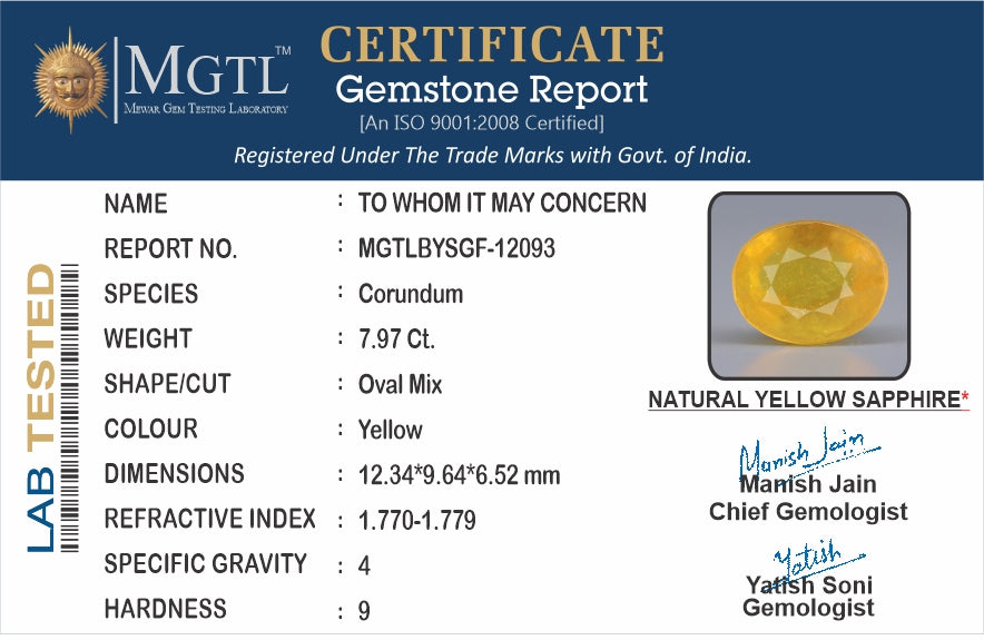 Yellow Sapphire - 7.97 Carats