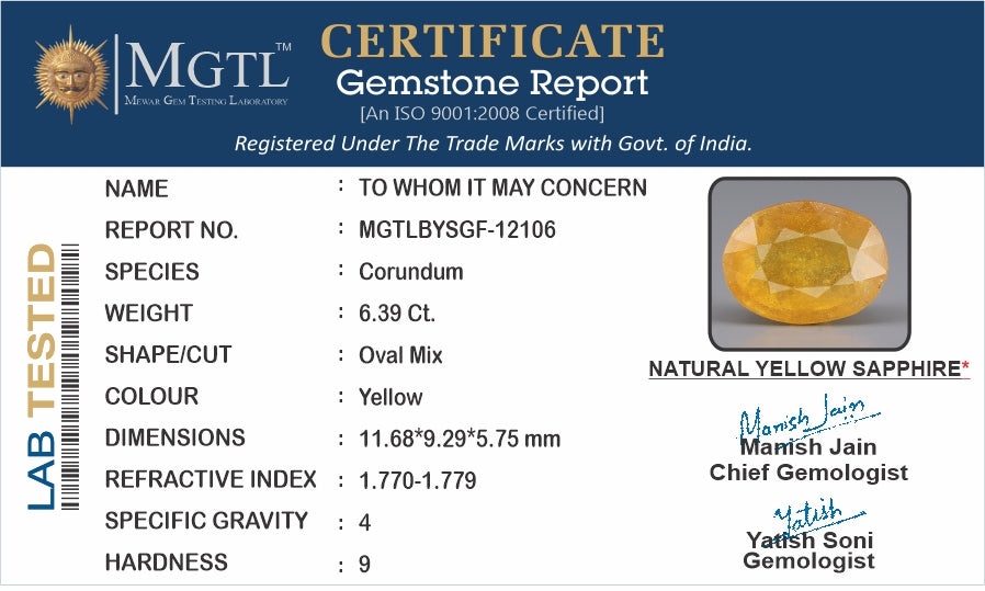 Yellow Sapphire - 6.39 Carats