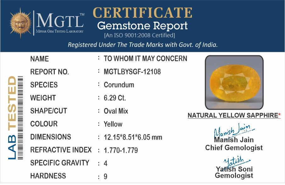 Yellow Sapphire - 6.29 Carats
