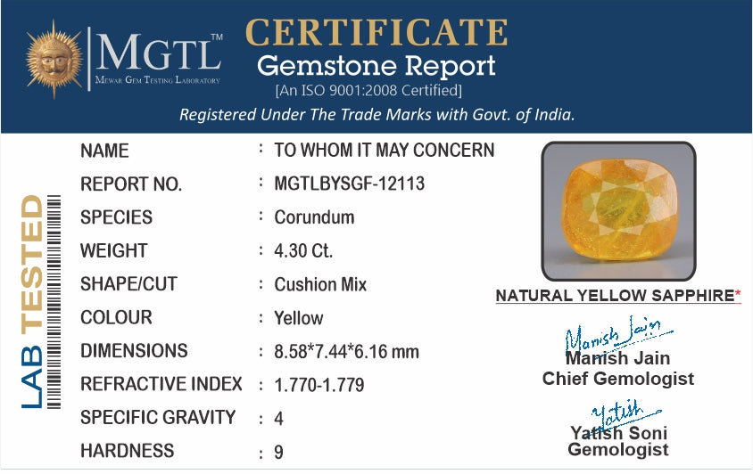 Yellow Sapphire - 4.30 Carats