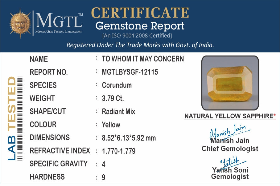 Yellow Sapphire - 3.79 Carats