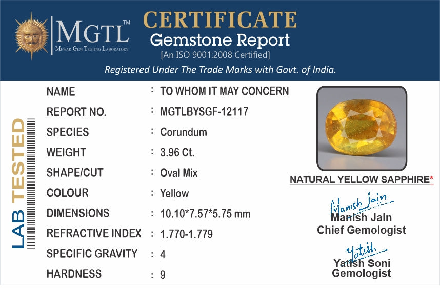 Yellow Sapphire - 3.96 Carats