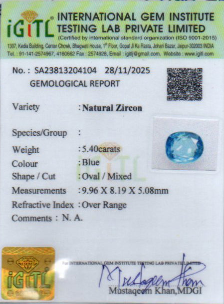 Ceylon Blue Zircon - 5.40 Carat Rare Quality BZ-28010