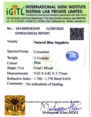Blue Sapphire - 3.31 Carats