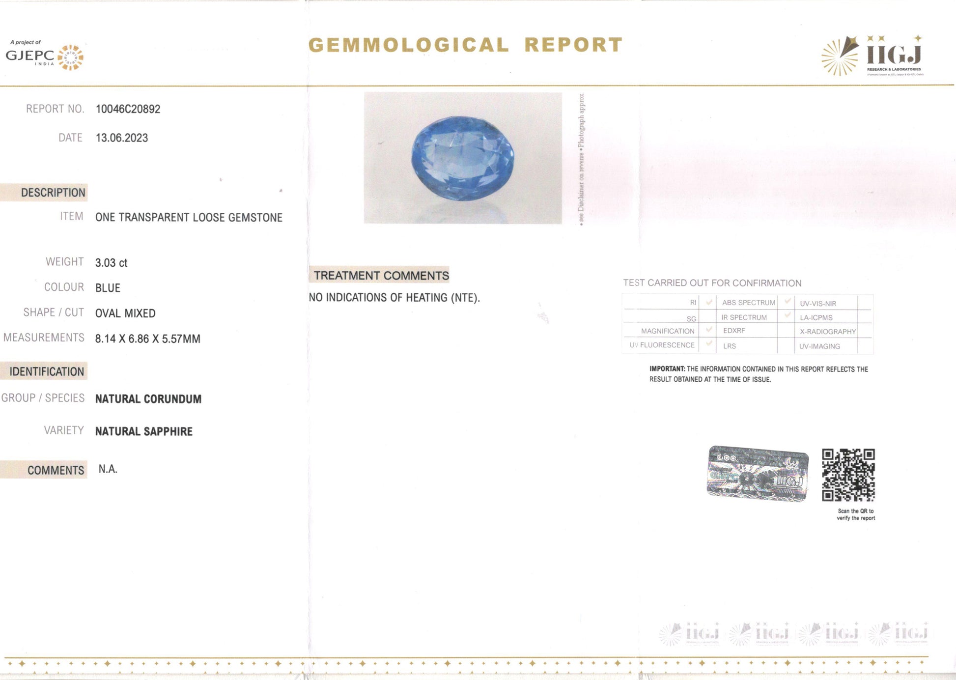 Ceylon Blue Sapphire - 3.03 Carat Limited Quality CBS-6021