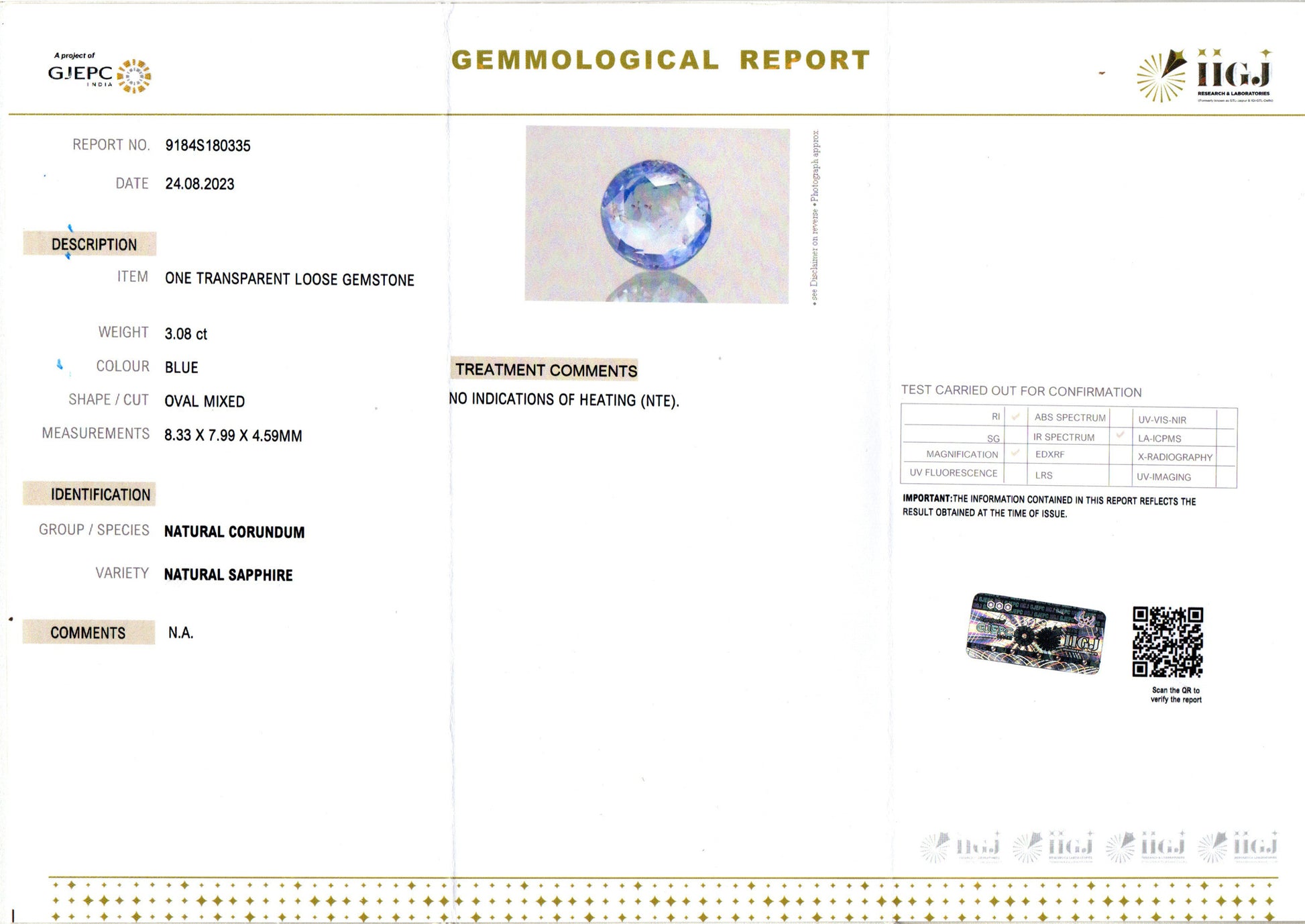 Blue Sapphire - 3.08 Carats