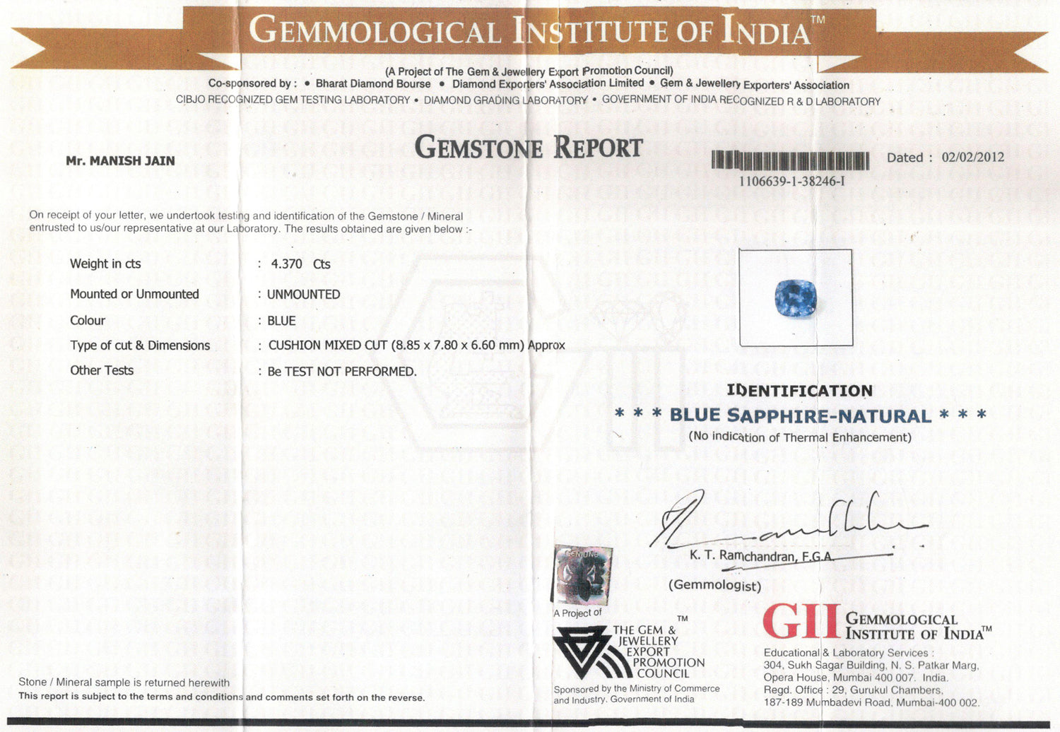 Ceylon Blue Sapphire - 4.37 Carat Limited Quality CBS-6039