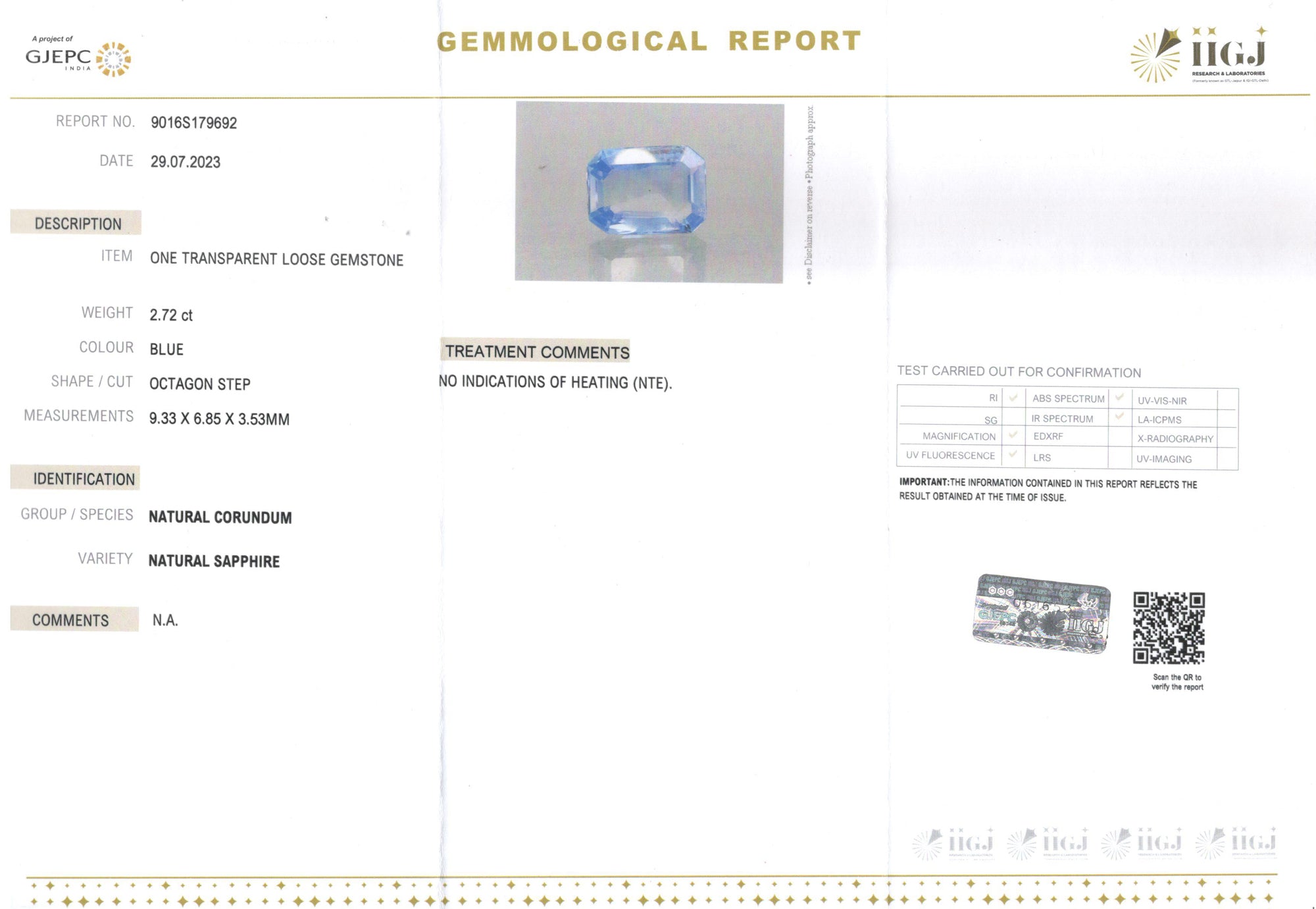 Ceylon Blue Sapphire - 2.72 Carat Limited Quality CBS-6043