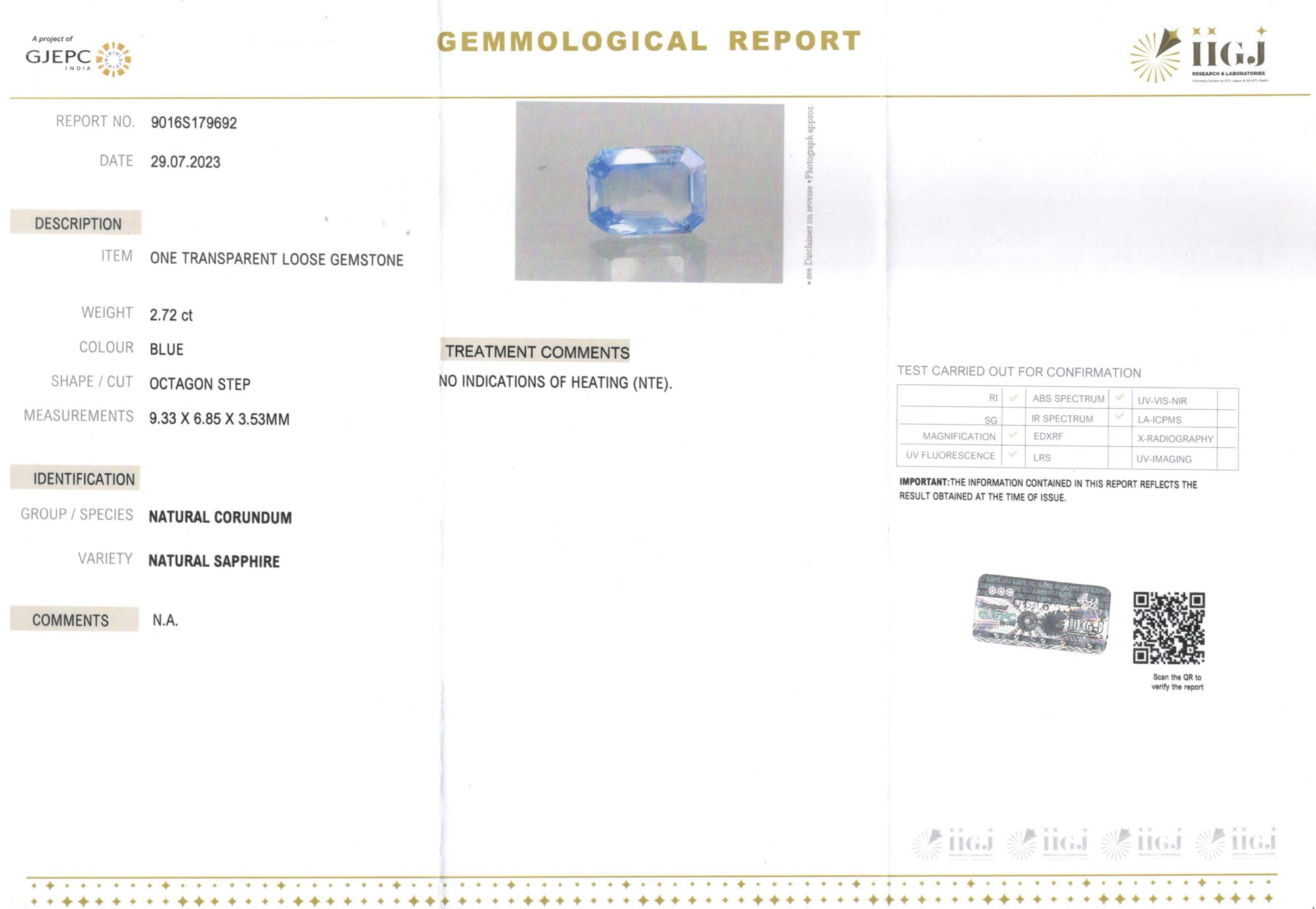 Ceylon Blue Sapphire - 2.72 Carat Limited Quality CBS-6043