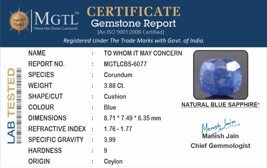Blue Sapphire - 3.88 Carats