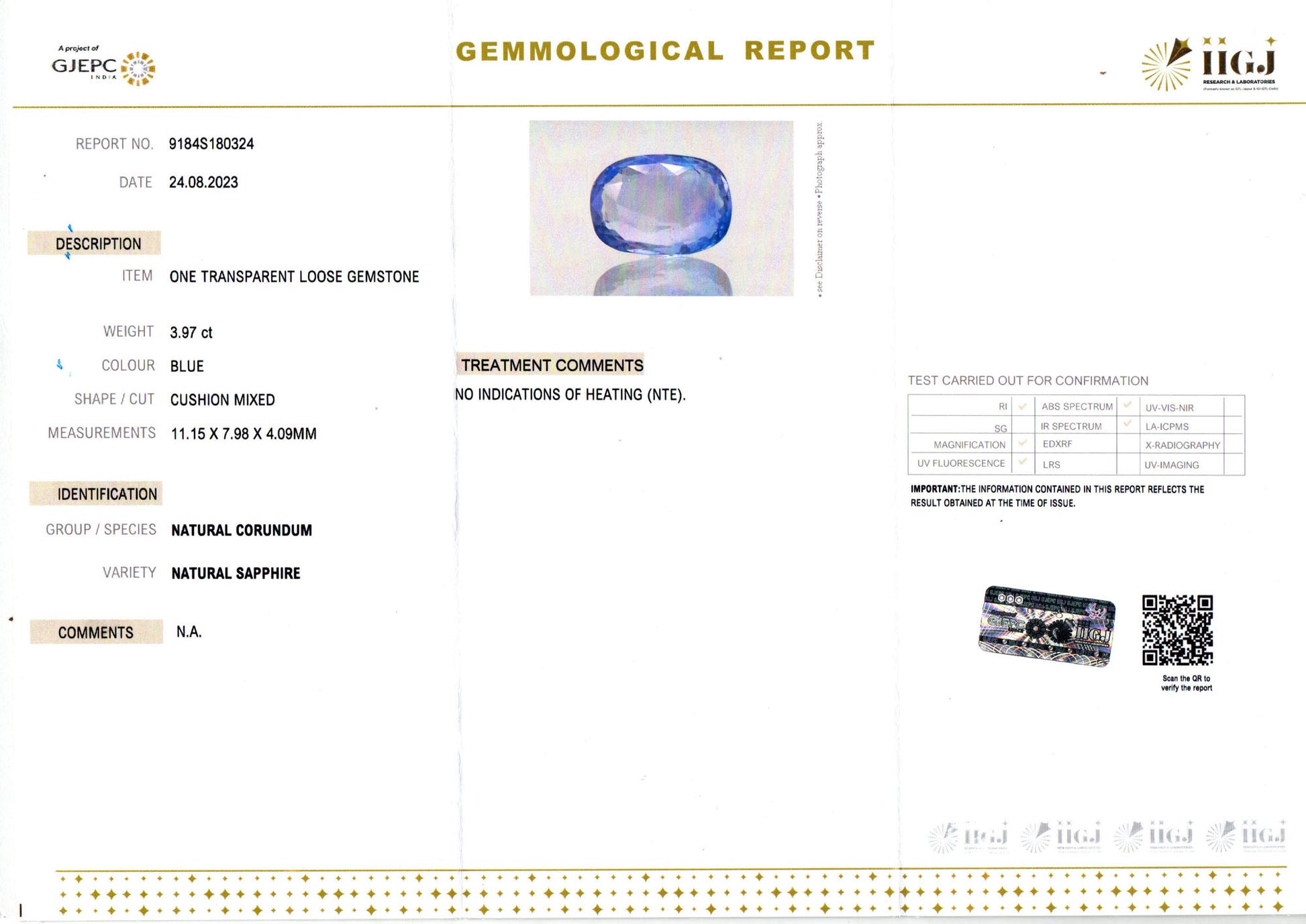 Ceylon Blue Sapphire - 3.97 Carat Limited Quality CBS-6095
