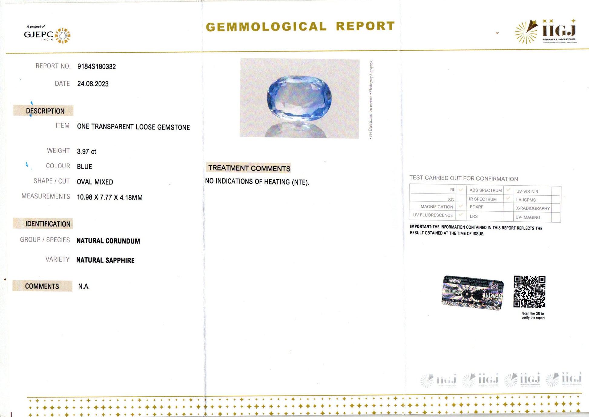 Ceylon Blue Sapphire - 3.97 Carat Limited Quality CBS-6096