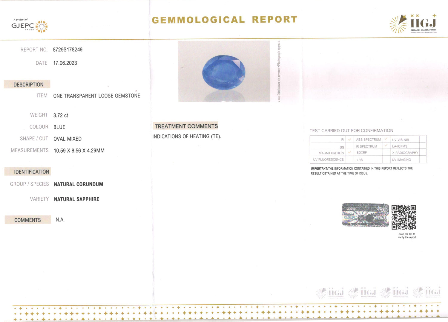 Ceylon Blue Sapphire - 3.72 Carat Limited Quality CBS-6103