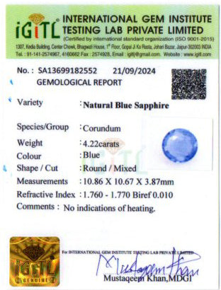 Ceylon Blue Sapphire - 4.22 Carat Limited Quality CBS-6118