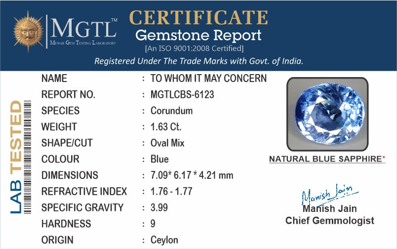 Blue Sapphire - 1.63 Carats