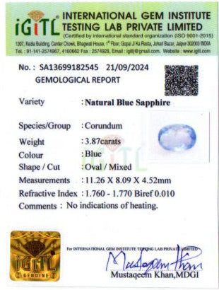 Blue Sapphire - 3.87 Carats