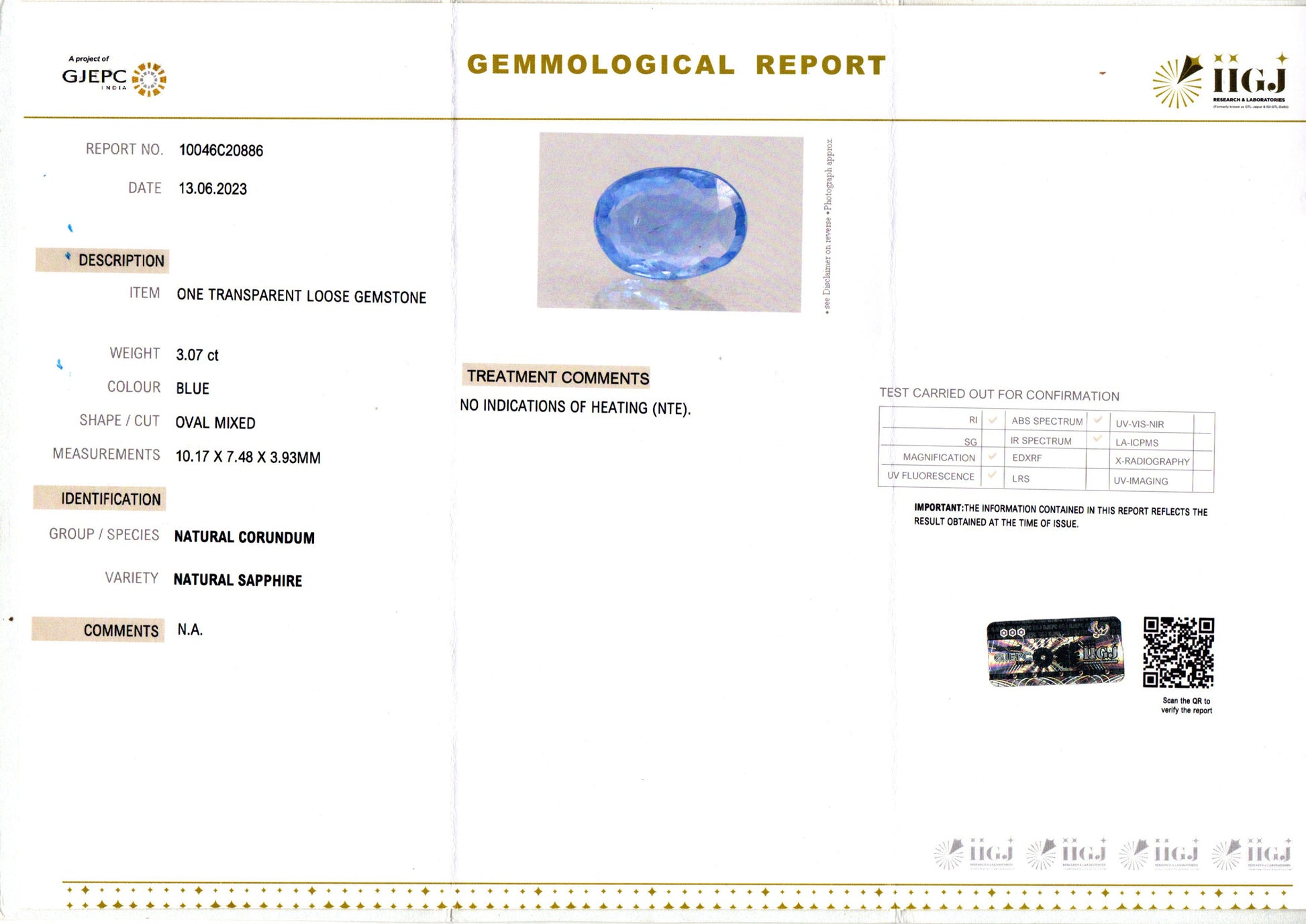 Ceylon Blue Sapphire - 3.07 Carat Prime Quality CBS-6141