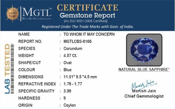 Ceylon Blue Sapphire - CBS-6166 Rare - Quality 4.57 - Carat