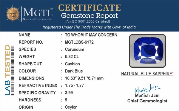 Blue Sapphire - 6.32 Carats