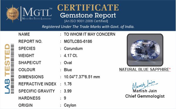 Blue Sapphire - 4.17 Carats
