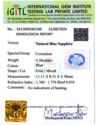 Blue Sapphire - 4.38 Carats
