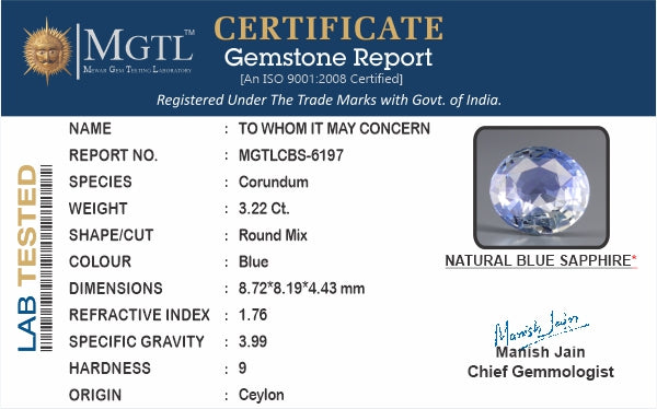 Blue Sapphire - 3.22 Carats
