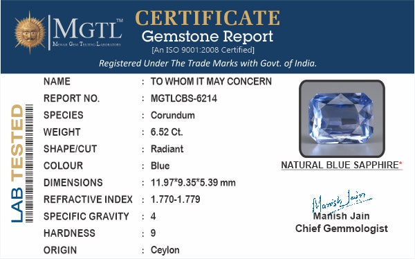 Blue Sapphire - 6.52 Carats