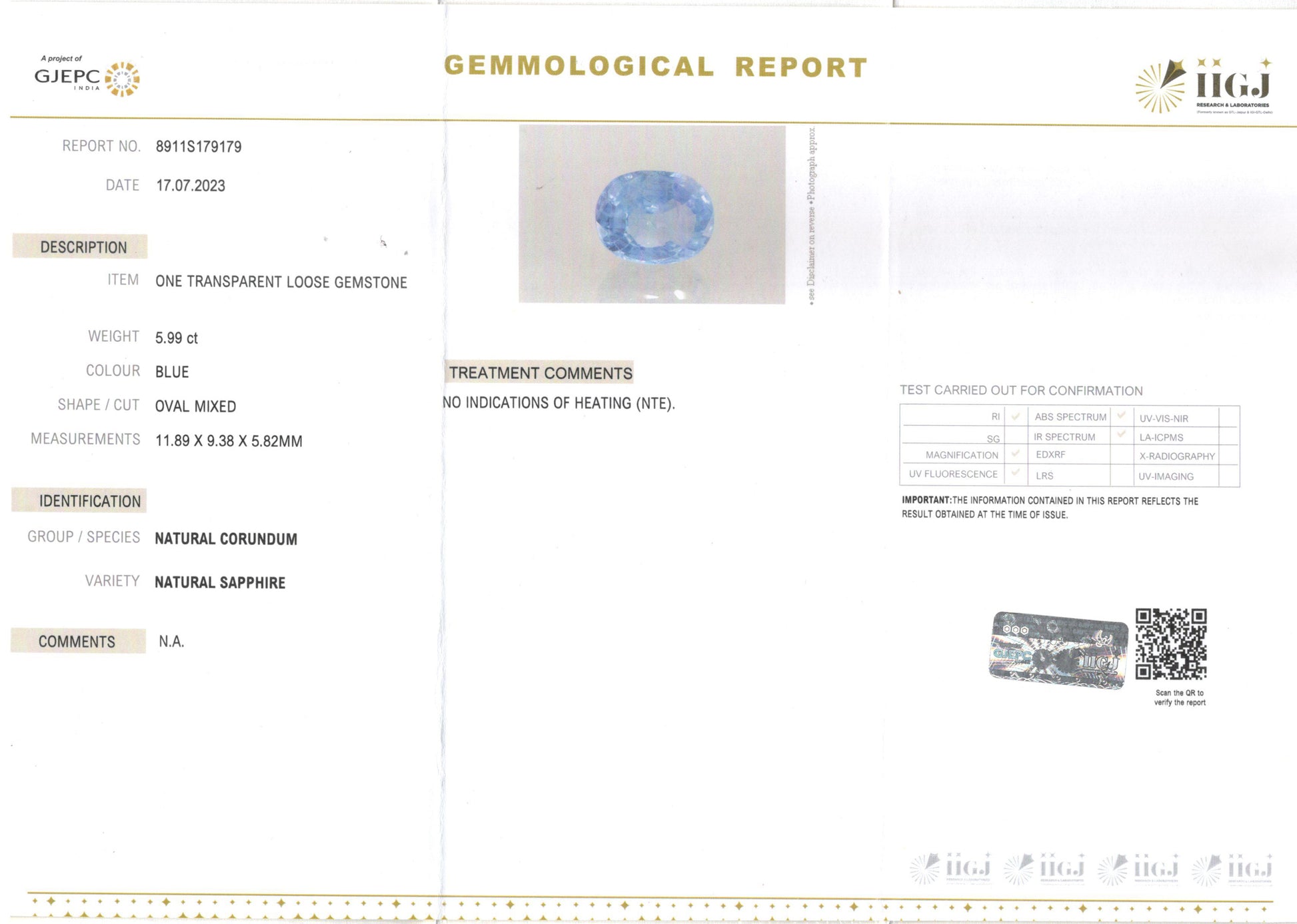 Ceylon Blue Sapphire - 5.99 Carat Limited Quality CBS-6217