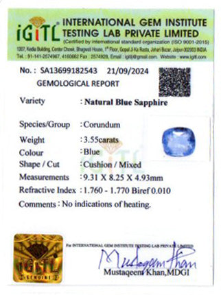 Ceylon Blue Sapphire - 3.55 Carat Limited Quality CBS-6230