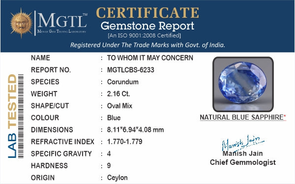 Blue Sapphire - 2.16 Carats