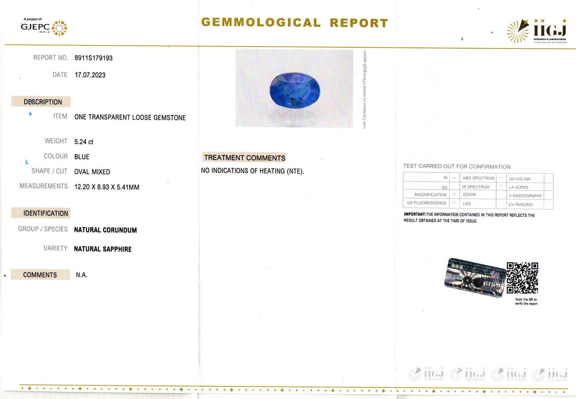 Ceylon Blue Sapphire - 5.24 Carat Limited Quality CBS-6255