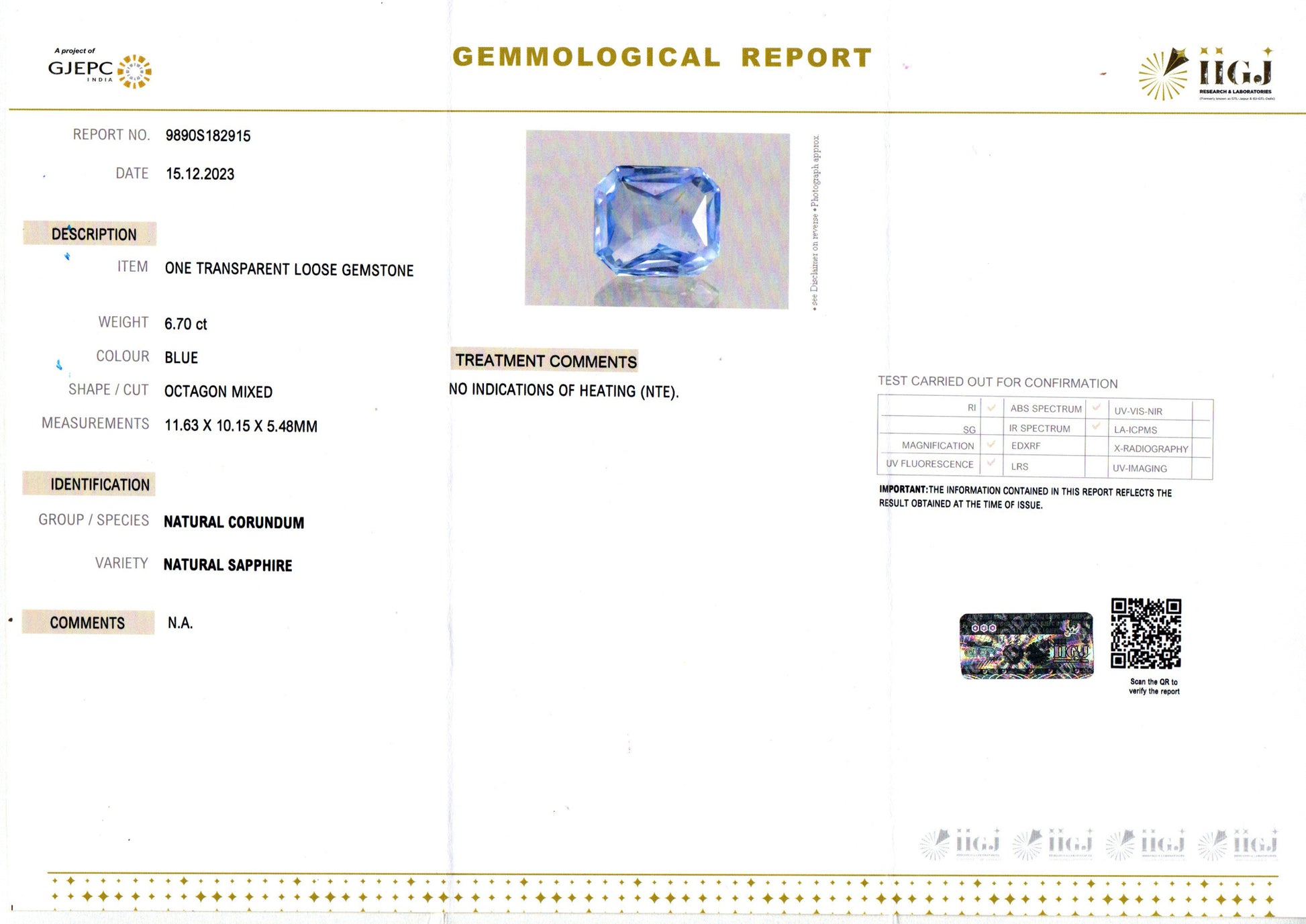 Blue Sapphire - 6.70 Carats