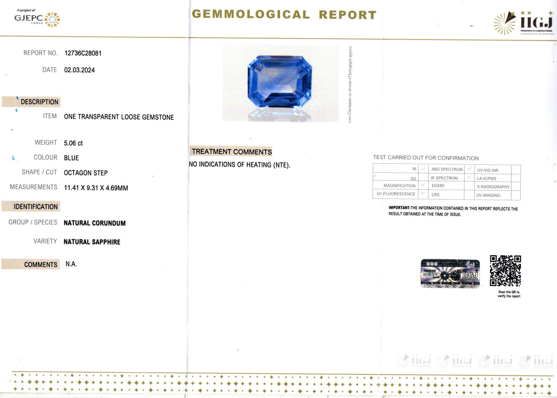 Ceylon Blue Sapphire - 5.06 Carat Rare Quality CBS-6269