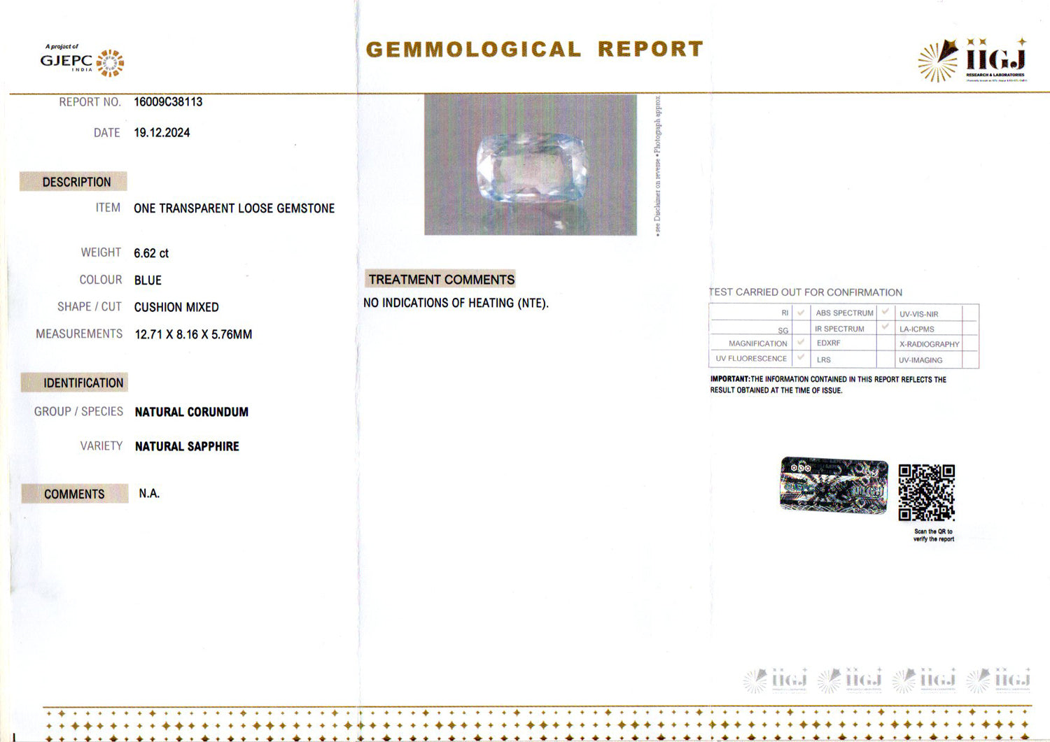Ceylon Blue Sapphire - 6.62 Carat Prime Quality CBS-6292